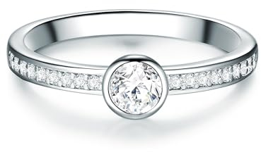 Trilani Damen Ring 925/- Sterling Silber | rhodiniert, Solitärring, Zirkonia, weiß, Brillantschliff