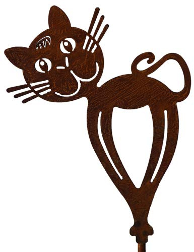 Bornhöft Gartenstecker Katze Blumen Beetstecker Topfstecker Metall Rost Gartendeko Edelrost rostige Dekoration 165cm