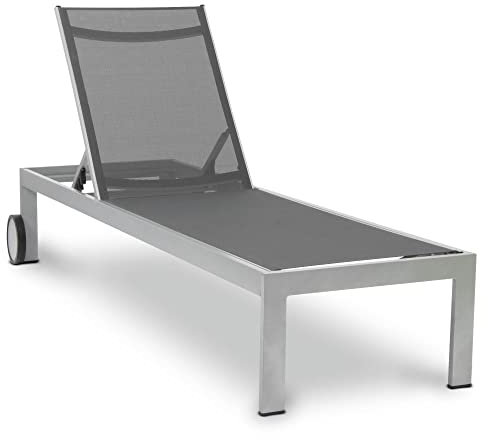 acamp Gartenliege mit Rollen Rimini | Optimaler Komfort durch verstellbare Rückenlehne | Atmungsaktives Gewebe | Leichtes Aluminium-Gestell | Sonnenliege wetterfest | Garten-Liege in Platin