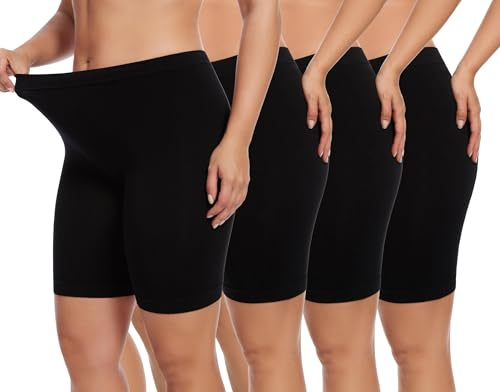 HBselect 4er Damen Kurze Leggings Radlerhose Blickdicht Sporthose Jogginghose Baumwolle für Yoga Joggen Pilates Fitness