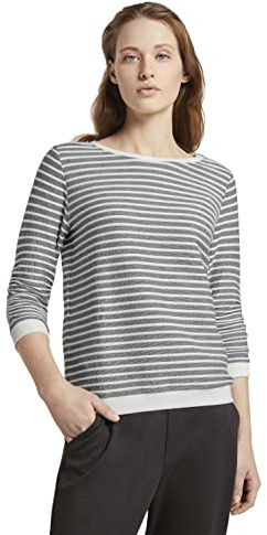 TOM TAILOR Denim Damer Tröja med ränder 1017277, 26032 - Blue White Structured Stripe, S