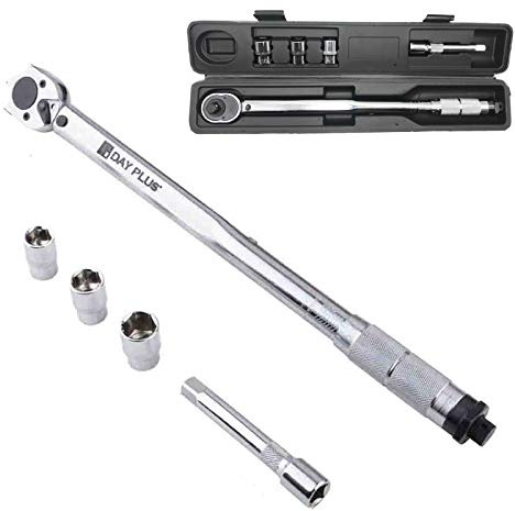 Bowose Torque Wrench, 1/2in 28-210Nm Ratcheting Torque Wrench Ratcheting Spanner Car Repair Tools with 5 Long Extension Bar, 1/2 to 3/8 Drive Adapter, 17mm 19mm 21mm Sockets and Storage Case