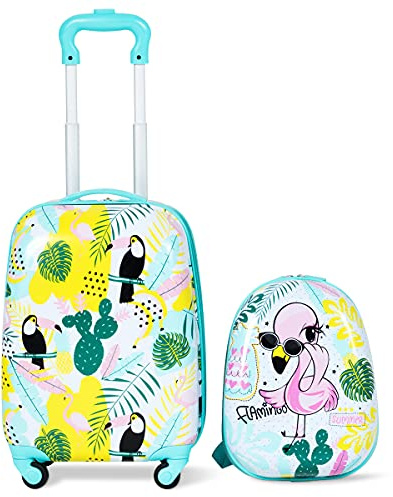 RELAX4LIFE Kinderkoffer mit Rollen, 2 TLG Kinder Kofferset, Koffer(16 inch) + Rucksack(12 inch), Reisekoffer für Kinder, Kindergepäck, Reisegepäck, Kindertrolley, ABS Hartschalenkoffer (Modell 8)