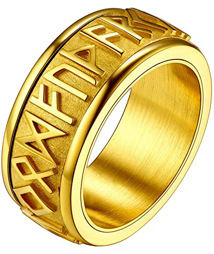 FaithHeart Anti Stress Bague 67 Or Viking Runes Homme Bagues Anneau Runique Nodique Bijoux Protection Vikings Vintage Punk Biker
