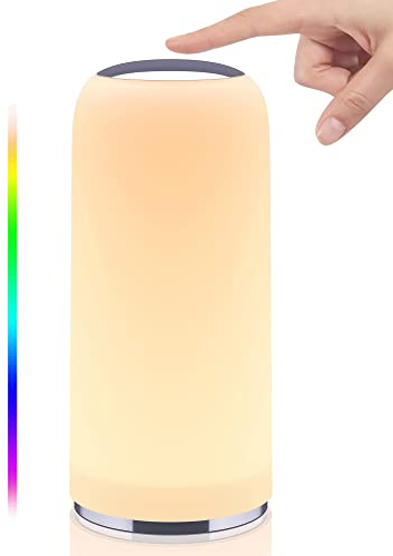 EASEMO Bedside Table Lamp, RGB Colour Changing Touch Lamp with Timer Function, Dimmable Nightstand Lamp for Bedroom, Warm White Night Light with Memory Function for Living Room