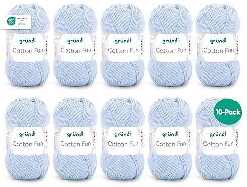 Filato per maglia/uncinetto Gründl Cotton Fun (lana per maglieria, set per uncinetto, morbido filato 100% cotone, certificato OEKO-TEX, 50 g/115 m, ferri: 3-4, 10 gomitoli da 50 g), bambina blu