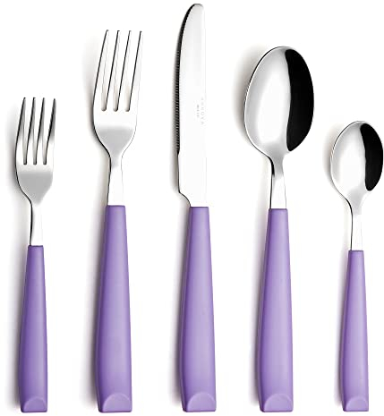 Product image ANNOVA Set di posate da 24 pezzi, in acciaio inox, con manici colorati, comodi da tenere in mano, forchette, coltelli da tavola, cucchiai, cucchiaini– Servizio per 4 (viola)