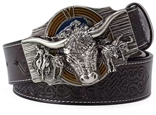 WRJAHCG Cintura western per cowboy, cintura da cowboy western vintage da rodeo con corno lungo,Silver coffee,120CM/47.3''