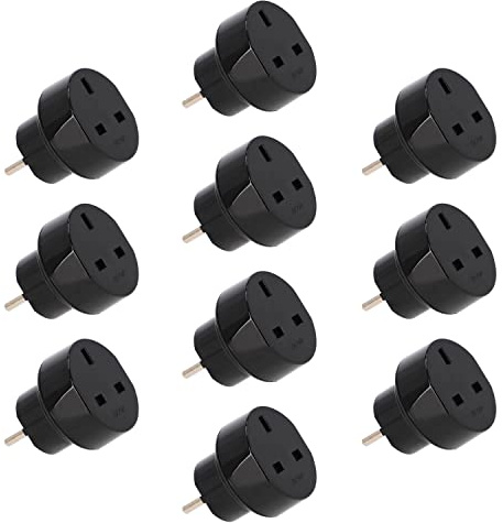 10er Set LED Universum Reiseadapter für GB England Zypern Hong Kong V.A.Emirate Stecker (Typ G) auf Schutzkontakt-/Euro-Steckdose (Typ F) - schwarz | Reisestecker Steckdosenadapter 1508530