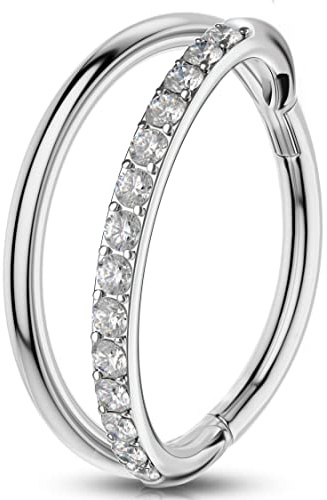 OUFER 16G Helix Piercings Rook Tragus Conch Ring Chirurgenstahl Cartilage Earring Hoop Silber CZ Daith Clicker Knorpel Ohrring Ohrpiercing Nasenring Nase Nose Ring Körperschmuck 8mm