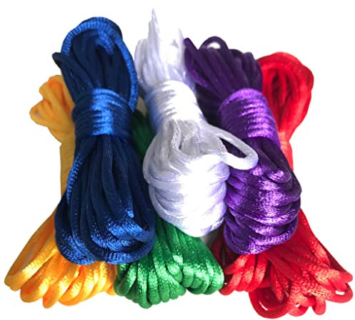 Jukway 6 Bündel Bunte Satin Kordel Bastelschnur 2,3mm x 5m Seidenschnur zum Weben, DIY Halskette, Armbänder, Haarschmuck Handwerk Seil Perlenschnur Schmuckherstellung (2,3MM x 5M)