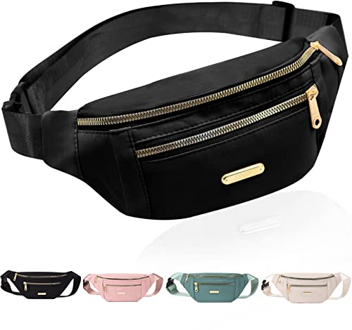 Alviller Fanny Pack Fashionable Waist Bag Casual Travel Bum Bag with 3 Zipper Pockets for Women Men Sports Running Hiking Jogging (Black)