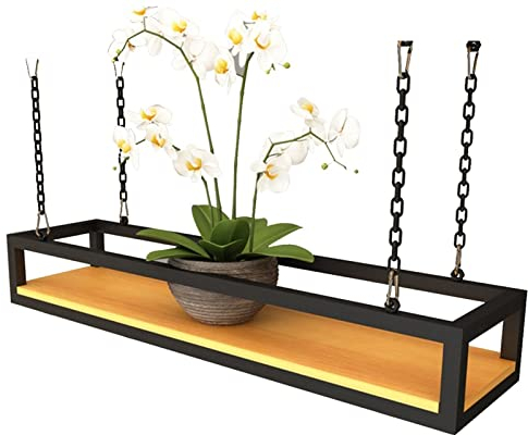 Deckenregal Hängend Pflanzenständer Blumenständer für Aufhängen an der Decke Stabiler Deckenhänger Blumentopfregal Hängeregal für Blumen Pflanzen, Massivholz und Metall, mit Eisenkette (Size : 80x25x