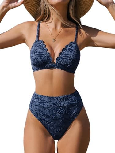 CUPSHE Bikini Set for Women High Waisted Scalloped Two Piece Swimsuit,L