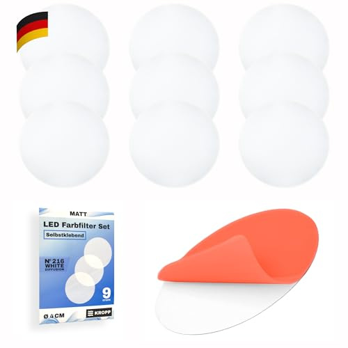 KROPP självhäftande diffusorfolier för LED-lampor, opalfilm mot bländning, ⌀ 40 mm, 9 st