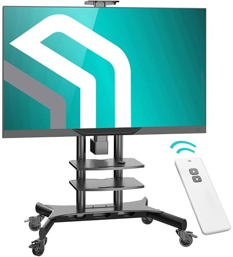 ONKRON Universal TV Stand Wheels Motorised for 50-86 Inch Screen, Rolling TV Stand on Wheels up to 90,9 kg Electric TV Lift Mechanism VESA 200x200-VESA 800x500, Motorised TV Lift Tall Black TS1881E-B