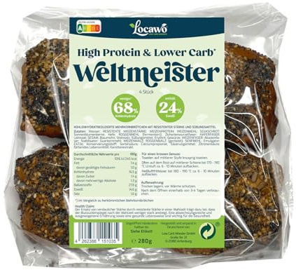 Locawo High Protein & Low Carb Weltmeister Brötchen | Mehrkornbrötchen | Eiweißbrötchen | Voller Weizengeschmack | Vegan | ideal für eine eiweißreiche, kalorien- und zuckerreduzierte Ernährung