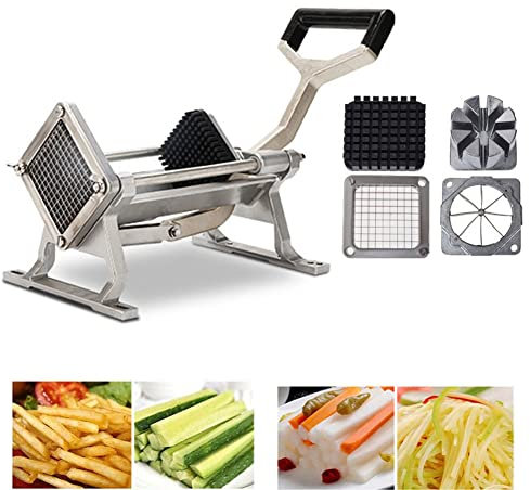 Extra Heavy Duty French Fry Cutter Stainless Steel Potato Slicer Commercial Vegetable Fruit Dicer Onion Tomato Chopper with Wall Bracket, Fixed Counter or Wall Mount (3/8 Chopper Blade)