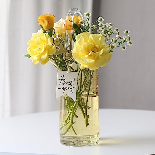 Yellow Basket Glass vase with Handle and Bubbles, Purse vase,Small Glass vases for Flowers,Cute vase,Handbag Flower vase for Home Deco/Party Decorations