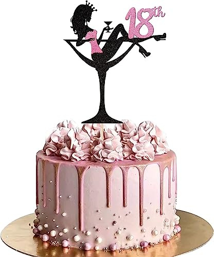 SYKYCTCY 1 Pack Happy 18th Birthday Cake Topper Glitter Heels Girls Bachelorette Cake Pick Cake Decorations for Girls Ladies Cheers to 18 Fabulous Birthday Party Decoration Supplies