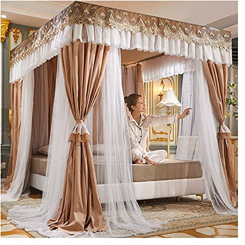 Bettvorhang, Himmelbett, Moskitonetz, doppellagig, Prinzessinnen-Vorhänge, Baldachin für Mädchen, Einzel-/Kingsize-Bett mit Rahmen, Bettdekoration (Größe: 1,8 x 2,2 m/5,9 x 7,2 Fuß)