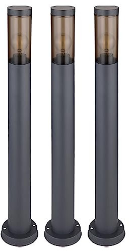 GLOBO Standleuchte Außenbeleuchtung Sockelleuchte rauch anthrazit Außen Garten Stehlampe, Edelstahl Kunststoff, 1x E27, DxH 7,6x80 cm, 3er Set