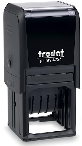 Trodat Printy 4724 Timbro Datario con Testo Personalizzato, Autoinchiostrante, Max 3+3 righe, Data Centro, Impronta 40x40 mm, Colore Nero, Cartuccia Inchiostro Nera, Contabilità, Ordini, Logistica