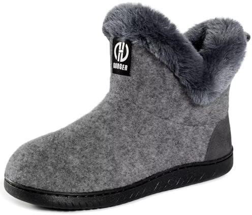 GURGER Hausstiefel Damen Plüsch Gefüttert Hüttenschuhe Winter Warm Hohe Hausschuhe Filz Hüttenstiefel Filzpantoffeln Pantoffeln für Frauen Grau Größe 38 39