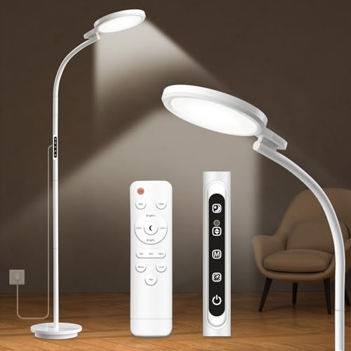 Lampada SAD, Lampada 10000Lux da Pavimento Rotonda Luce di Terapia, Lampada Terapia Luce SAD 3 in 1 con Telecomando & Controllo a Sfioramento & Collo D'oca Regolabile per Lettura/Ufficio/Casa