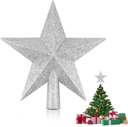 KOUHA Weihnachtsbaumspitze Stern 20cm Christbaumspitze Stern Weihnachtsbaum aus Kunststoff Tannenbaumspitze Christmas Tree Topper Star für Weihnachtsbaumdeko (Silber)