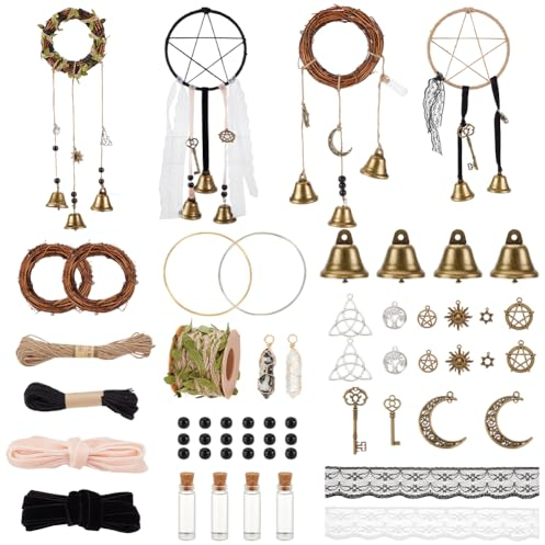 AHANDMAKER Hexenglocken Für Türknauf, Hexen-Windspiel, Kranz, Hängende Glocke, Hexenglocken, DIY-Set, Magische Windspiele Zum Schutz, Kreisförmiges Wicca-Zubehör, Hexendekoration Für Den Heimschutz