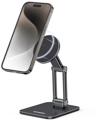 UGREEN Magnetischer Handy Ständer Magsafe Handyhalter Tisch Faltbarer iPhone Ständer mit Metallringe kompatibel mit iPhone 16 15 14 13 12 Pro Max und Magsafe Hülle, Galaxy S23 Ultra S23+ (Schwarz)
