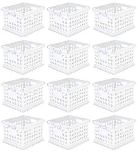 Sterilite Lot de 12 caisses de rangement empilables en plastique avec poignées pour la maison, le bureau, le dortoir, le garage ou l'organisation utilitaire, blanc