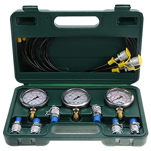 flexman Tragbares Hydraulikdruckprüfset, Hydrauliktester mit 3 Manometern, 3 Prüfschläuchen, 6 Prüfkupplungen und 1 Aufbewahrungskoffer für Baggerbaumaschinen