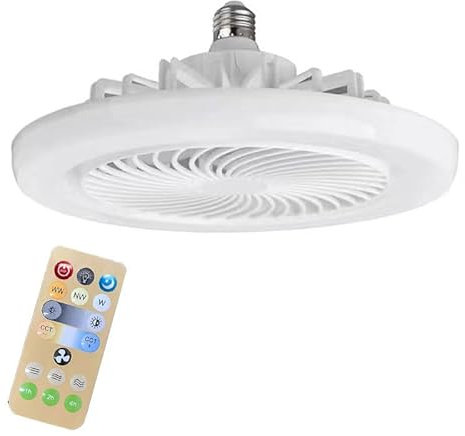 Wolike 26cm Diameter 2-in-1 LED Fan Light, LED Fan Lamp Bead E27 Screw Bulb Fan, Remote Control Bedroom Ceiling Fan Three-Speed Mode Quiet Bedroom Ceiling Fan Light for Home/Office
