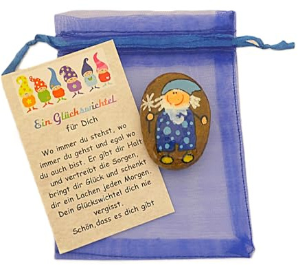 Andys Steinwelt personalisierbarer Glückswichtel, Glücksbringer Prüfung | Mitbringsel Handschmeichler, Stein mit Wichtel-Motiv, Geschenkset inkl. Geschenkkarte & Organza-Säckchen, Mutmacher Glück