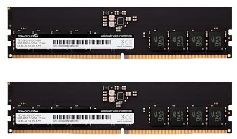 TEAMGROUP Elite Lot de 2 Barrettes de mémoire RAM DDR5 16 Go (2 x 8 Go) 5600 MHz PC5-44800 CL46 Non-ECC Unbuffered UDIMM 288 Broches pour Ordinateur de Bureau Compatible Intel et AMD