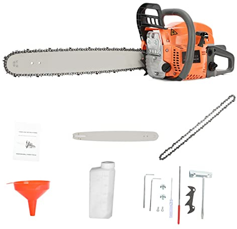 Tronçonneuse à gaz 58 cc 50,8 cm, tronçonneuse à gaz multifonctionnelle, tronçonneuse à gaz portable pour couper du bois d'arbre, jardin, ferme (orange)
