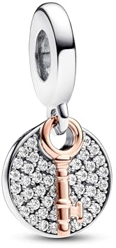 Pandora Moments Doppelanhänger Herz-Vorhängeschloss, Sterlingsilber und 14-karätig Roségold-vergoldet, mit klarem Cubic Zirkonia