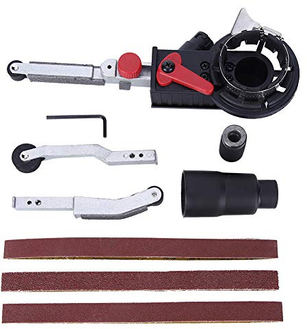 Lijadora de Banda, Accesorios de Amoladora Angular Aleación de Aluminio Negro 3 Brazos de Trabajo Mini Amoladora Angular Eléctrica DIY Lijadora de Banda Herramienta de Pulido para Husillo de 10 Mm