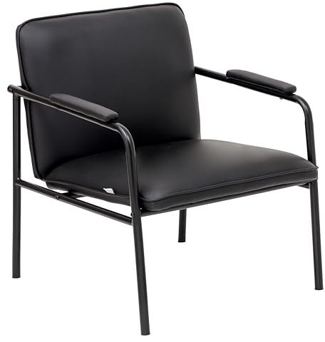 Baroni Home Poltrona in Ecopelle con Struttura in Ferro Design Moderno di Metà Secolo, Seduta Relax per Salotto, Camera da Letto, Ufficio, 78x59x64 cm, Nera