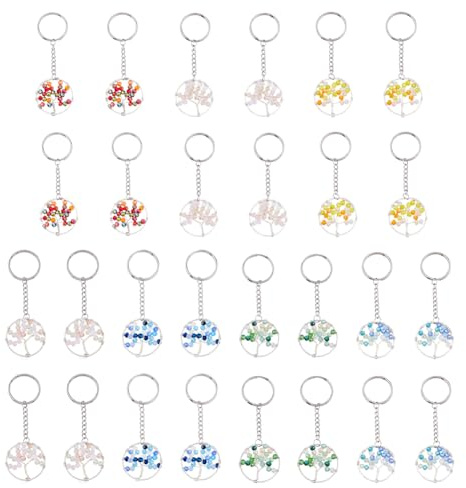 SUPERFINDINGS 28pezzi 7colori Albero della Vita Portachiavi Albero Portachiavi in Vetro con Ciondolo in Pietre Preziose Portachiavi per Donne Fai da Te Ornamento Fortunato Decorazione per Auto