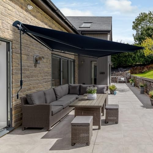 Jack Stonehouse 3 x 2.5m Retractable Manual Awning for Window & Door UV Resistant Shower Proof Patio Garden Sunshade Canopy Shelter With Crank Handle And Fixings, Dark Grey (Dark Grey, 3 x 2.5 Meters)