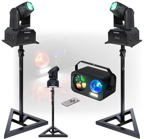 Ibiza Light LED RGB LMH250-RC 10 W DMX Spot - 2 piedi supporti - Gioco luce 3 in 1 Strobe Gobo Astro Dj Festa