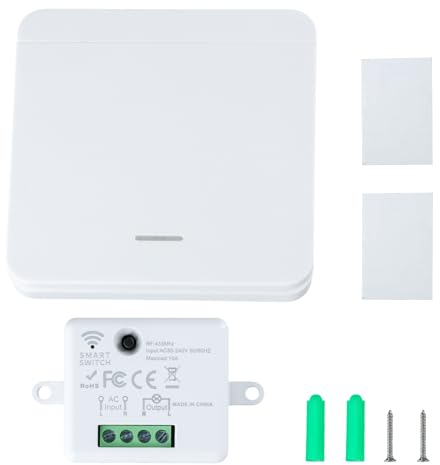 Wireless Light Switch Kit Remote Control Light Switch for Lamp, Wireless Light Remote Control Light Switch No Wiring Switch Kit No Wiring Required Includes 1 Remotes and 1 Receiver