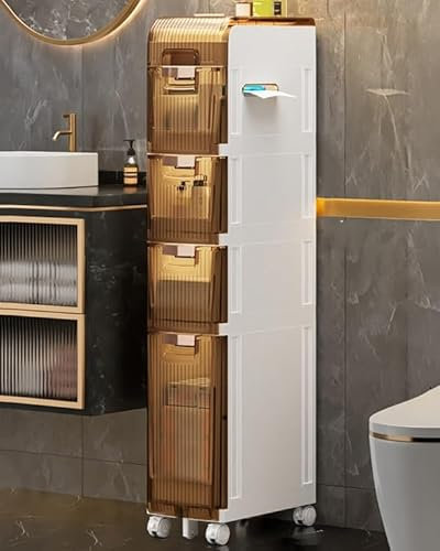 JRHTD Kommode Badezimmerschrank Schmal mit Oben schiebbar, Küchenschrank klopapierhalter stehend, Badezimmerschränke Bathroom Cabinet(112cm)