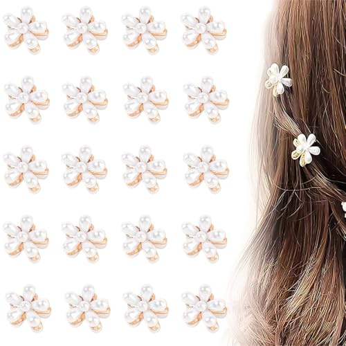 20 Stücke kleine Perlenhaar Kralle Clips für Frauen Mädchen, Mini Perle Blume Kralle Clips Haar Barretten Zubehör haarperlen zum klipsen lol hair beads haarperlen blumen haarklammer klein
