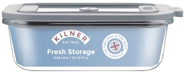 Kilner Fresh Storage - Recipiente de vidrio hermético de 0,63 litros, tapa duradera a prueba de fugas con sello al vacío para almacenamiento de alimentos, sobras, aperitivos, preparación de comidas,