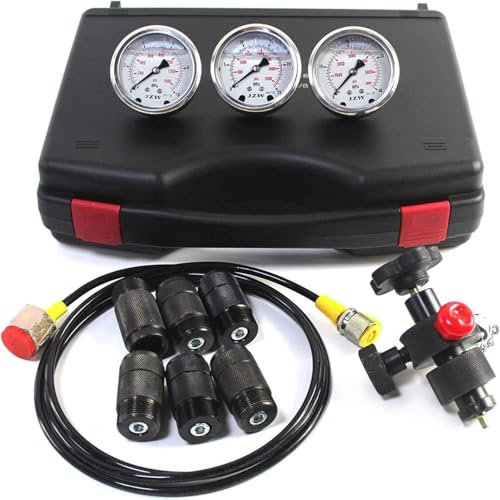 ylpddmm Hydraulic Stickstoffspeicher,Hydraulischer Drucktest-Kit für Ladesystem von hydraulischen Stickstoffspeichern mit 3 Messgeräten, 7 Kupplungen