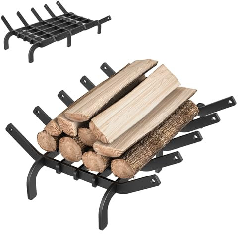 Aufun 42 cm Réseaux de cheminée en fonte pour bois de chauffage, étagère en bois pour cheminée en fonte en acier forgé pour cheminées intérieures, cuisine de camping en plein air, outils d'allumage
